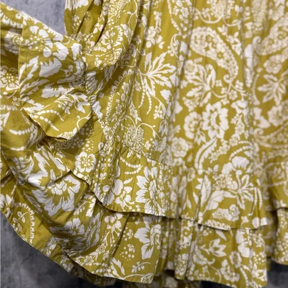 Anthropologie long sleeve v neck cotton dress olive tones green dress yellow - Picture 16 of 16